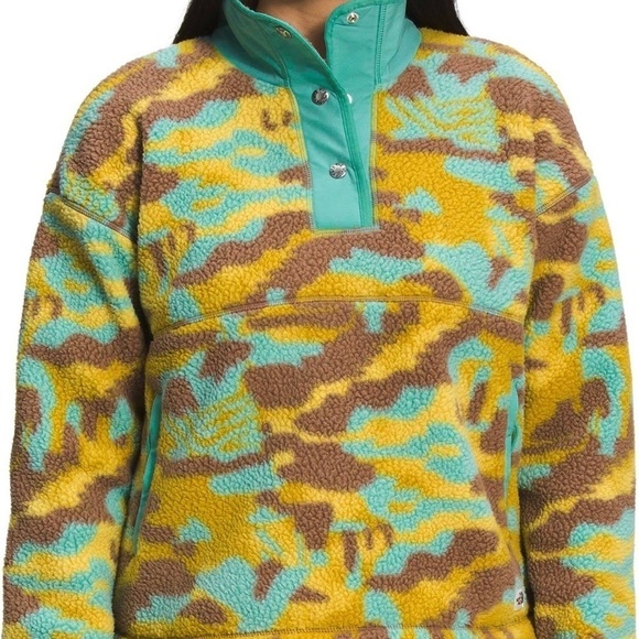 NWT The North face teal yellow-green camp fleece snap front pullover women’s med - Picture 1 of 11
